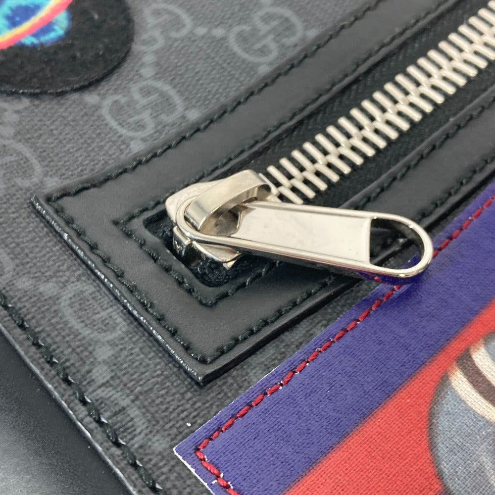 GUCCI Shoulder Bag 474137 GG Supreme Canvas Black x multicolor GG Tiger patch Courier mens Used Authentic