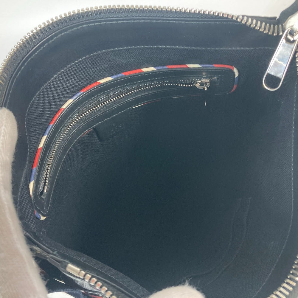 GUCCI Shoulder Bag 474137 GG Supreme Canvas Black x multicolor GG Tiger patch Courier mens Used Authentic