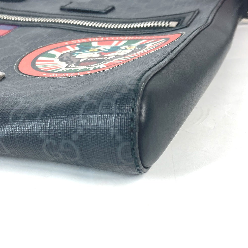 GUCCI Shoulder Bag 474137 GG Supreme Canvas Black x multicolor GG Tiger patch Courier mens Used Authentic