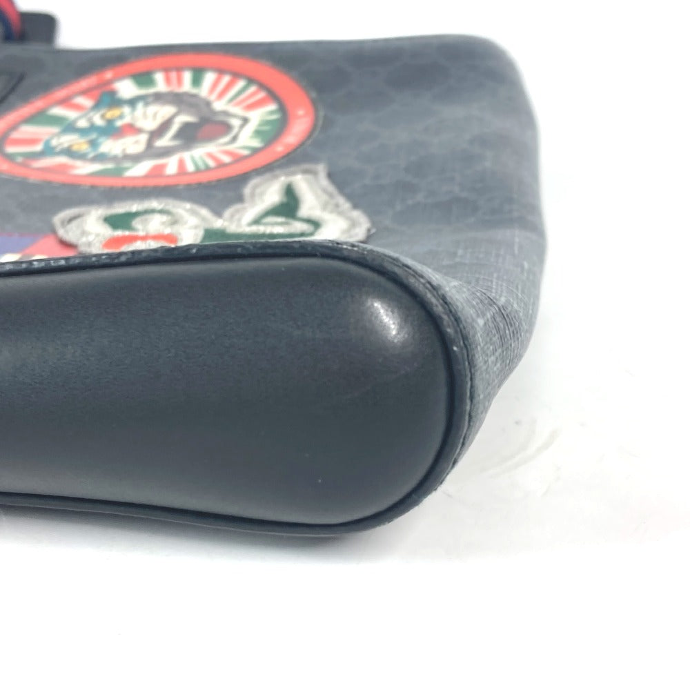 GUCCI Shoulder Bag 474137 GG Supreme Canvas Black x multicolor GG Tiger patch Courier mens Used Authentic
