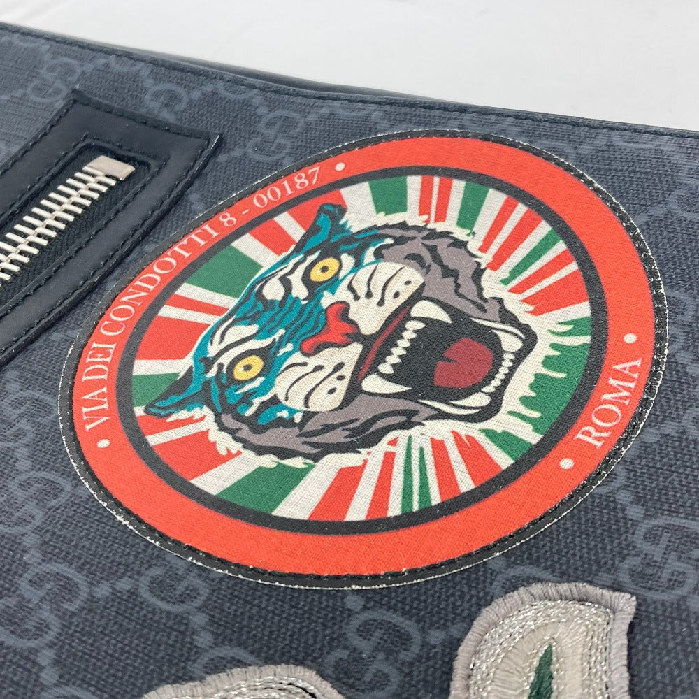 GUCCI Shoulder Bag 474137 GG Supreme Canvas Black x multicolor GG Tiger patch Courier mens Used Authentic