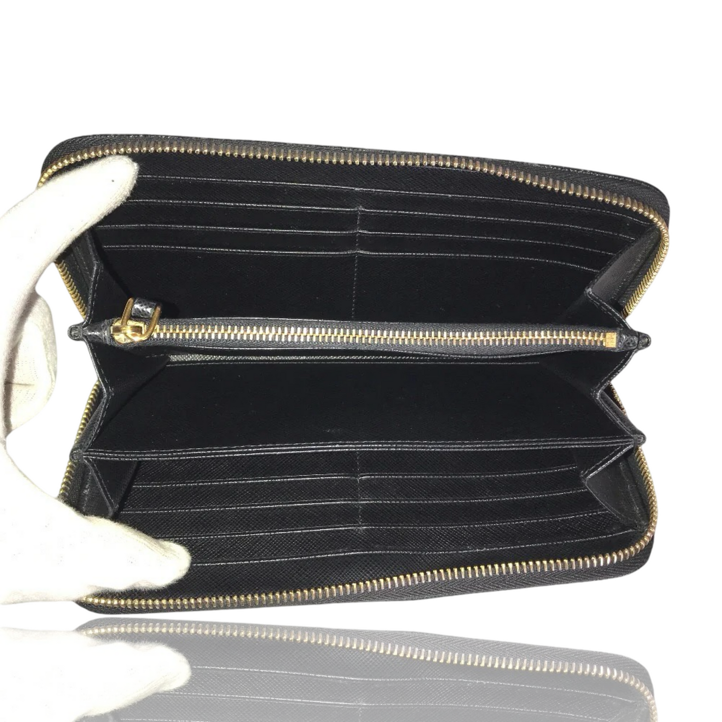PRADA SAFFIANO ROUND ZIP LONG WALLET GOLD
