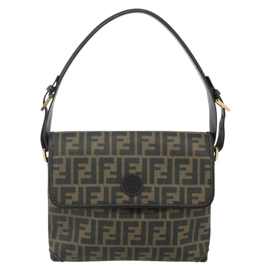 FENDI Zucca Canvas Shoulder Bag Black Brown