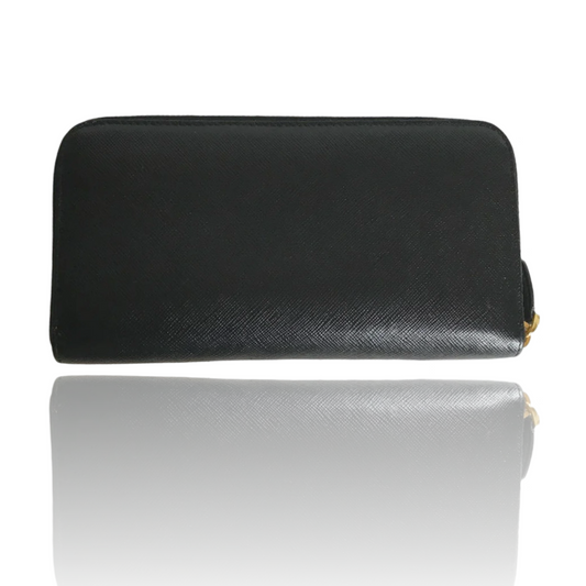 PRADA SAFFIANO ROUND ZIP LONG WALLET BLACK