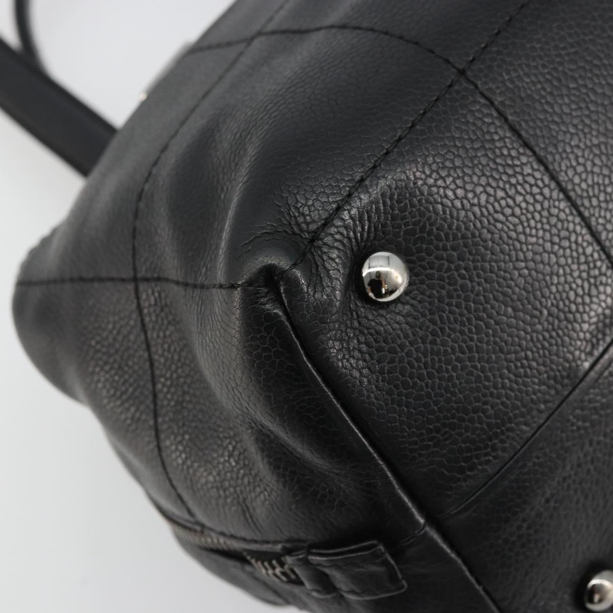 CHANEL Handbag Caviar Skin Black Silver CC