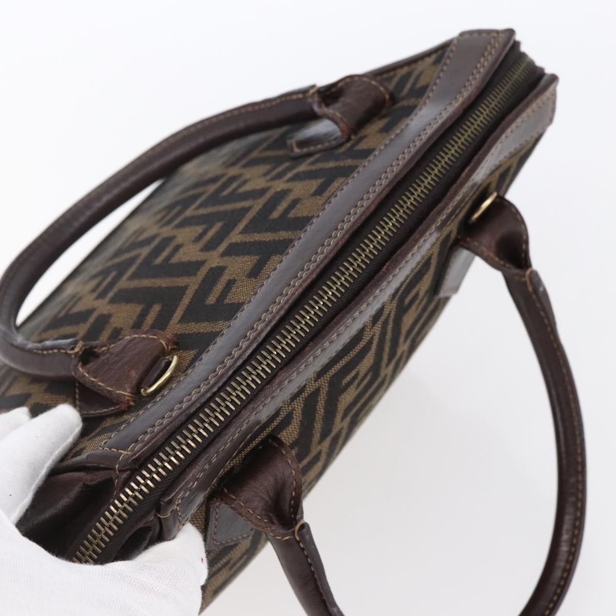 FENDI Zucca Canvas Hand Bag Black Brown Auth