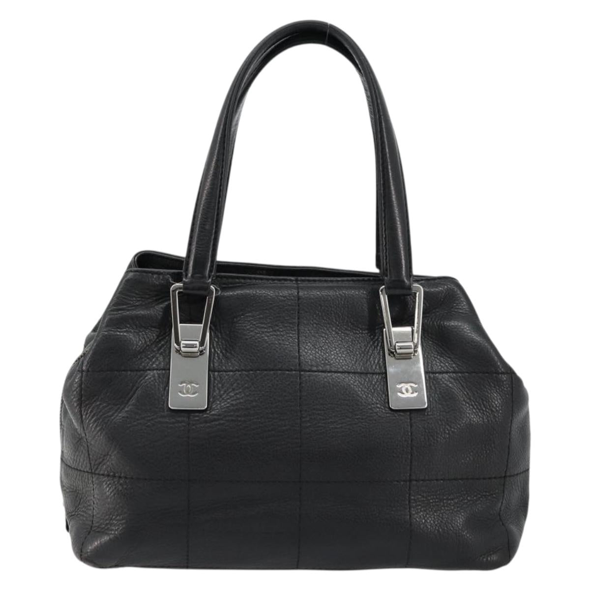 CHANEL Handbag Caviar Skin Black Silver CC
