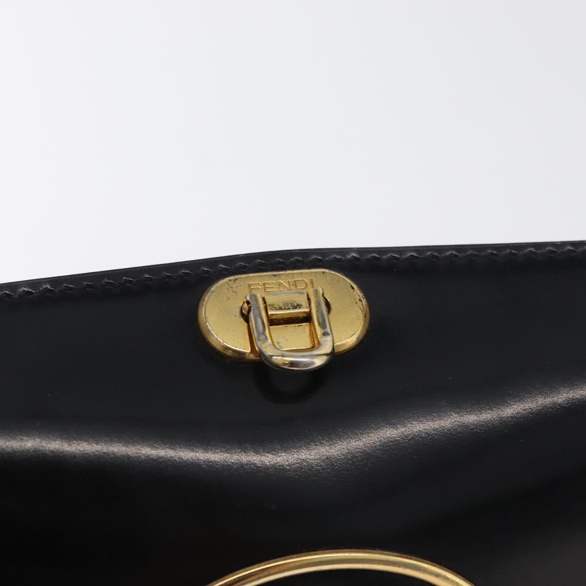 FENDI Hand Bag Leather Black Gold