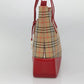 BURBERRY Nova Check Hand Bag Canvas Red Beige Gold