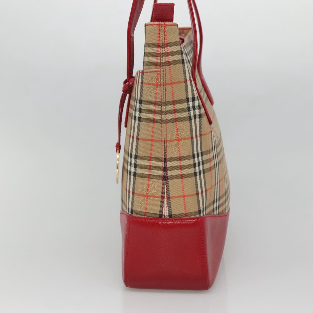 BURBERRY Nova Check Hand Bag Canvas Red Beige Gold
