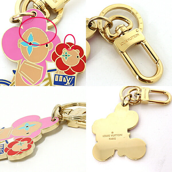 LOUIS VUITTON Bag charm M00871 Gold Plated Enamel multicolor Bag Charm Key Holder Vivienne Vero Christmas Women Used Authentic