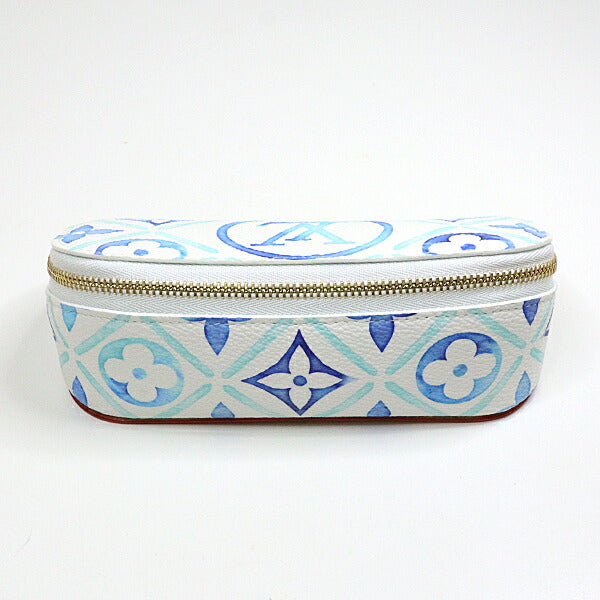 LOUIS VUITTON Cosmetics Pouch GI0835 Canvas leather Blue GoldMetal Pouch case Monogram Flower Tile Sunglasses Pouch GM Women Used Authentic