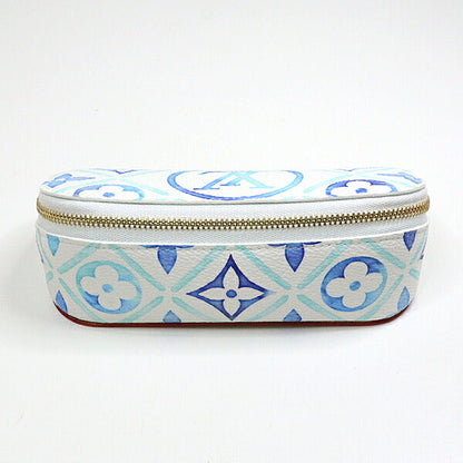 LOUIS VUITTON Cosmetics Pouch GI0835 Canvas leather Blue GoldMetal Pouch case Monogram Flower Tile Sunglasses Pouch GM Women Used Authentic
