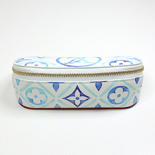 LOUIS VUITTON Cosmetics Pouch GI0835 Canvas leather Blue GoldMetal Pouch case Monogram Flower Tile Sunglasses Pouch GM Women Used Authentic