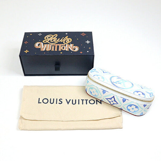 LOUIS VUITTON Cosmetics Pouch GI0835 Canvas leather Blue GoldMetal Pouch case Monogram Flower Tile Sunglasses Pouch GM Women Used Authentic