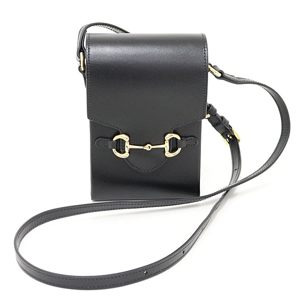 GUCCI Shoulder Bag 625615 leather Black gold Horsebit 1955 Women Used Authentic