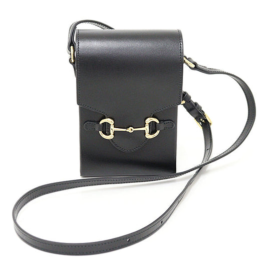 GUCCI Shoulder Bag 625615 leather Black gold Horsebit 1955 Women Used Authentic