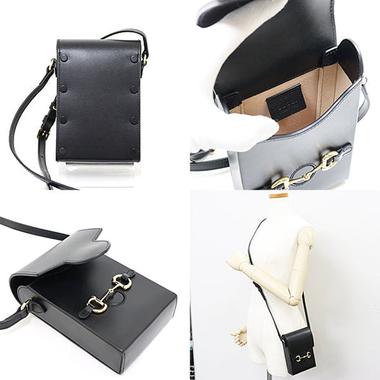 GUCCI Shoulder Bag 625615 leather Black gold Horsebit 1955 Women Used Authentic
