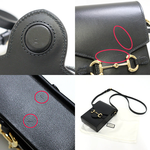GUCCI Shoulder Bag 625615 leather Black gold Horsebit 1955 Women Used Authentic