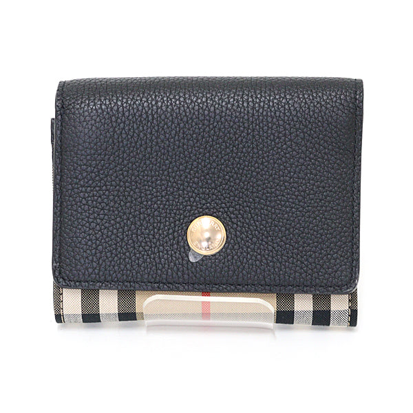 BURBERRY Tri-fold wallet Leather, Polyurethane black Burberry check Women Used Authentic