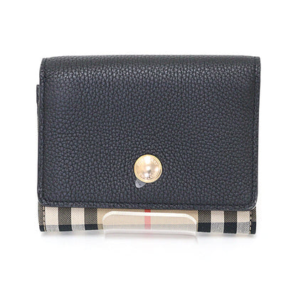 BURBERRY Tri-fold wallet Leather, Polyurethane black Burberry check Women Used Authentic