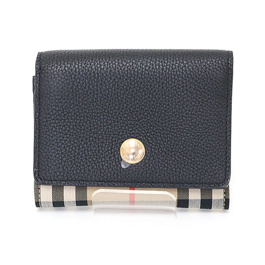BURBERRY Tri-fold wallet Leather, Polyurethane black Burberry check Women Used Authentic