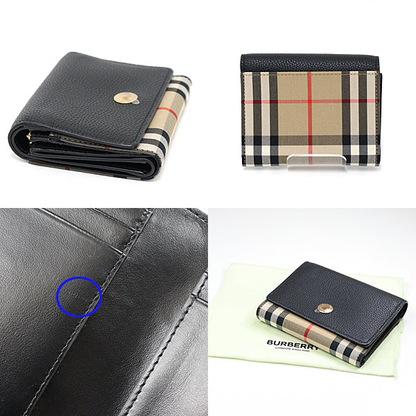 BURBERRY Tri-fold wallet Leather, Polyurethane black Burberry check Women Used Authentic