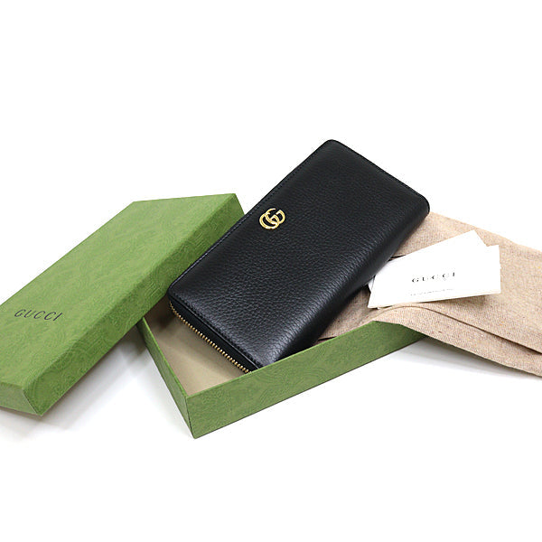 GUCCI Long Wallet Purse 456117 leather black Japan exclusive Double G zip around wallet Women Used Authentic