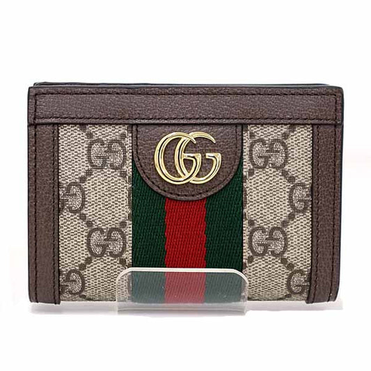 GUCCI Bifold Wallet 813296 GG Supreme canvas, leather beige Ophidia Small Wallet Women Used Authentic
