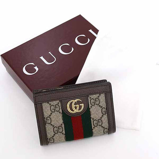GUCCI Bifold Wallet 813296 GG Supreme canvas, leather beige Ophidia Small Wallet Women Used Authentic