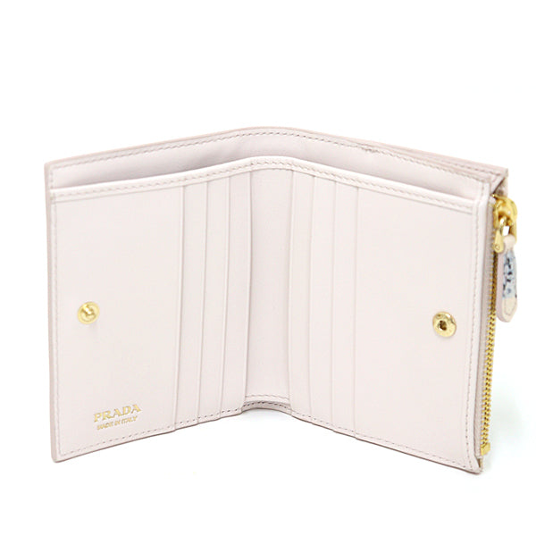 PRADA Bifold Wallet 1ML050 Safiano leather Ivory Flower print Safiano leather Women Used Authentic