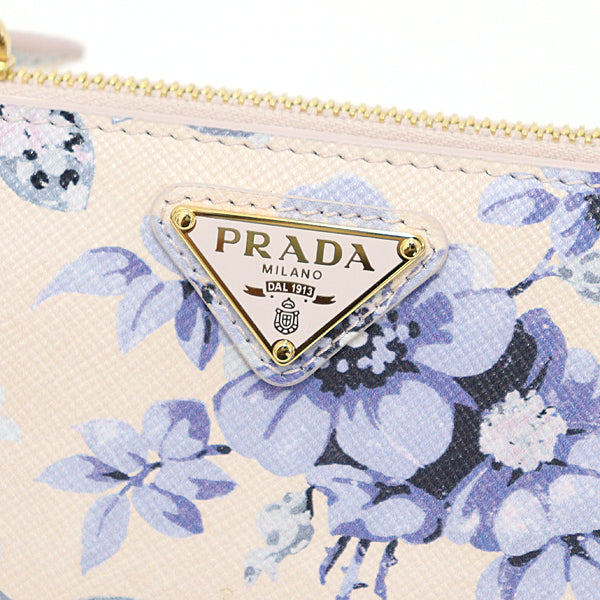 PRADA Bifold Wallet 1ML050 Safiano leather Ivory Flower print Safiano leather Women Used Authentic