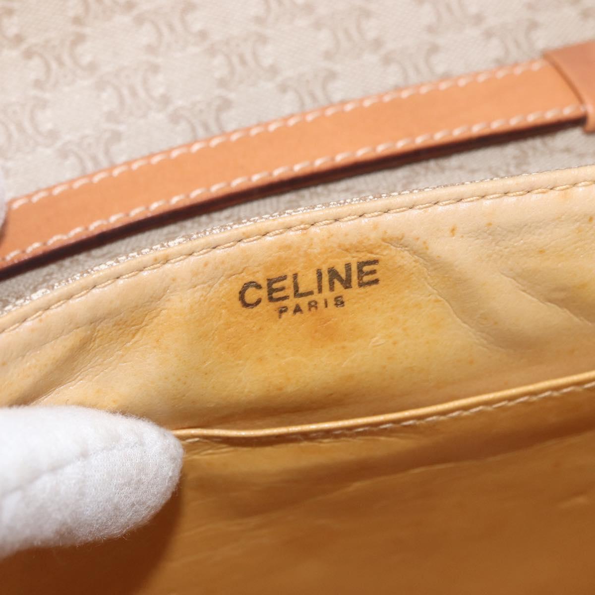 CELINE Macadam Monogram Canvas Shoulder Bag Beige Gold