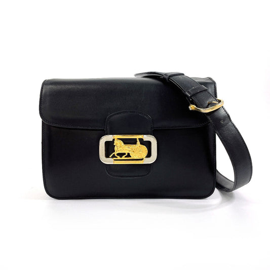 CELINE Shoulder Bag leather black Carriage Metal