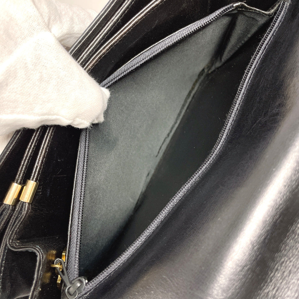 CELINE Shoulder Bag leather black Carriage Metal