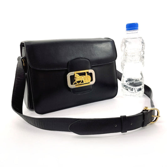 CELINE Shoulder Bag leather black Carriage Metal