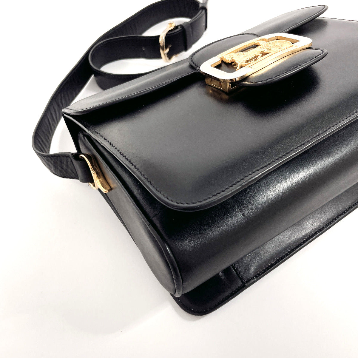 CELINE Shoulder Bag leather black Carriage Metal