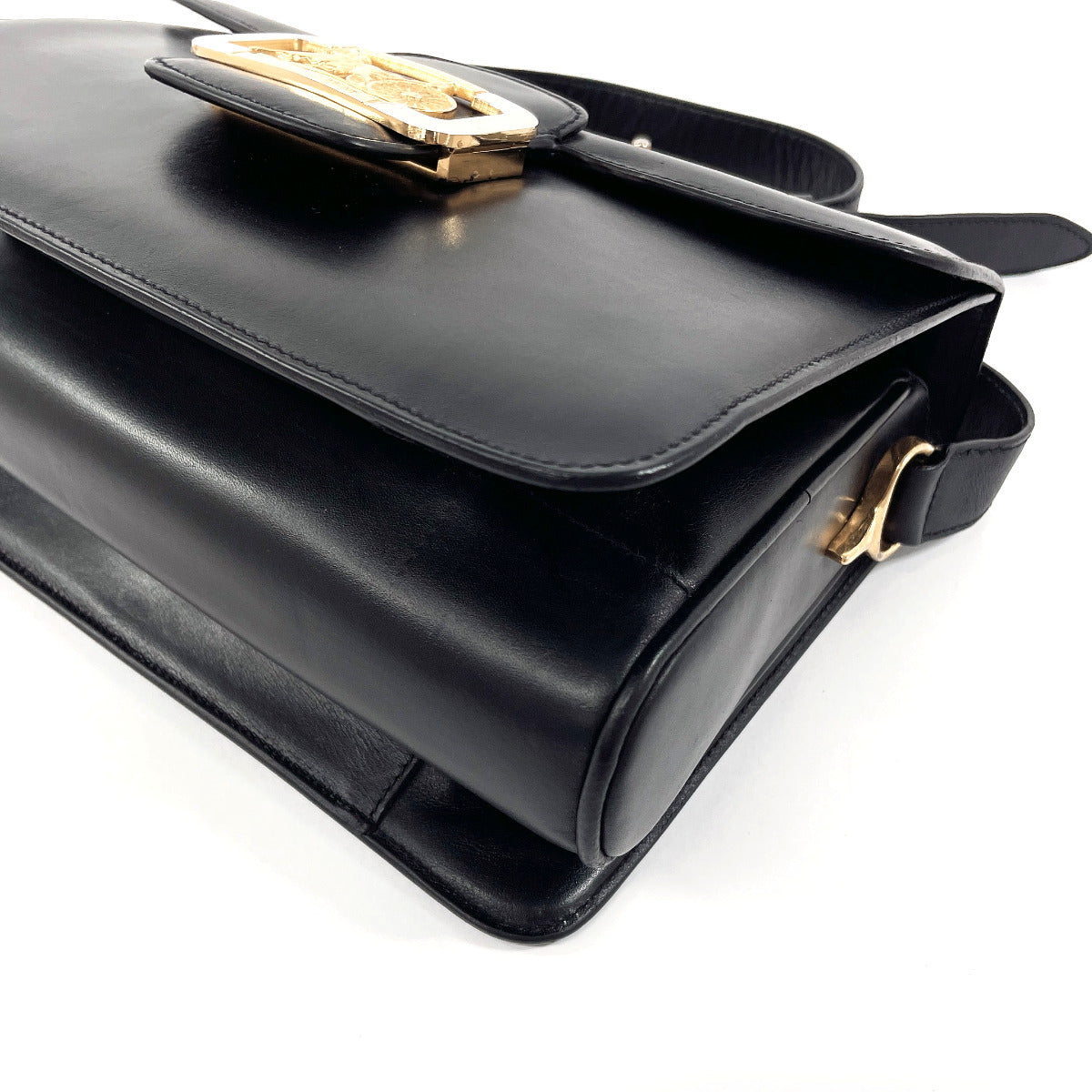 CELINE Shoulder Bag leather black Carriage Metal