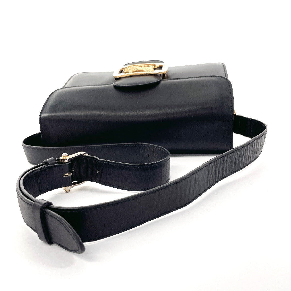 CELINE Shoulder Bag leather black Carriage Metal