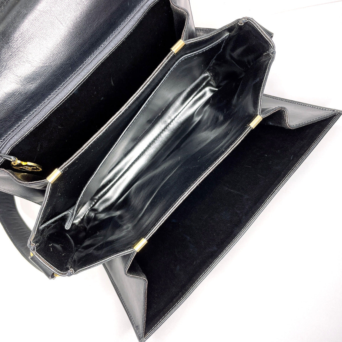 CELINE Shoulder Bag leather black Carriage Metal