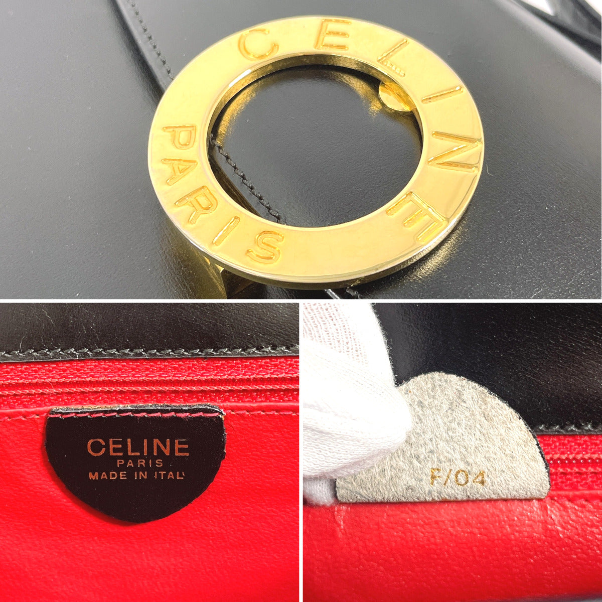 CELINE Shoulder Bag leather black vintage Circle logo