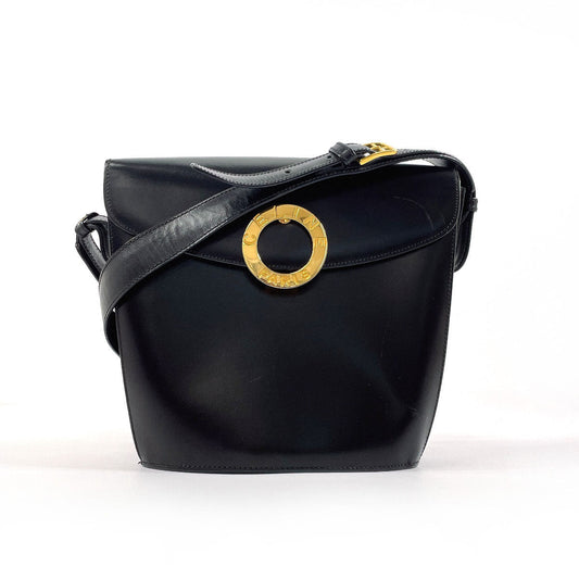 CELINE Shoulder Bag leather black vintage Circle logo