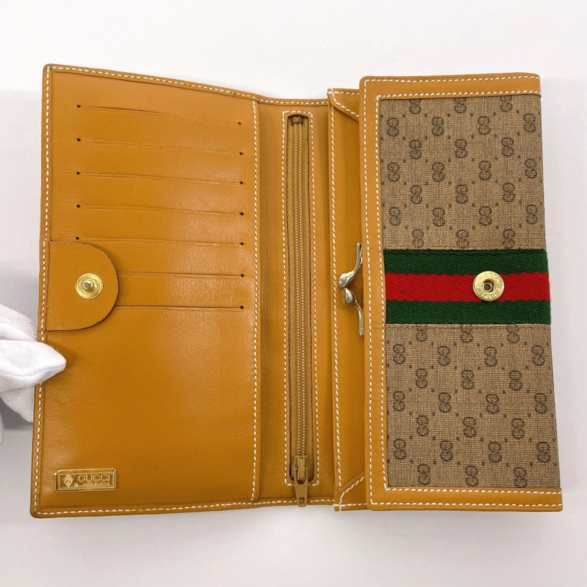GUCCI Long Wallet Purse 035・150 GG Supreme canvas, leather Brown Sherry line