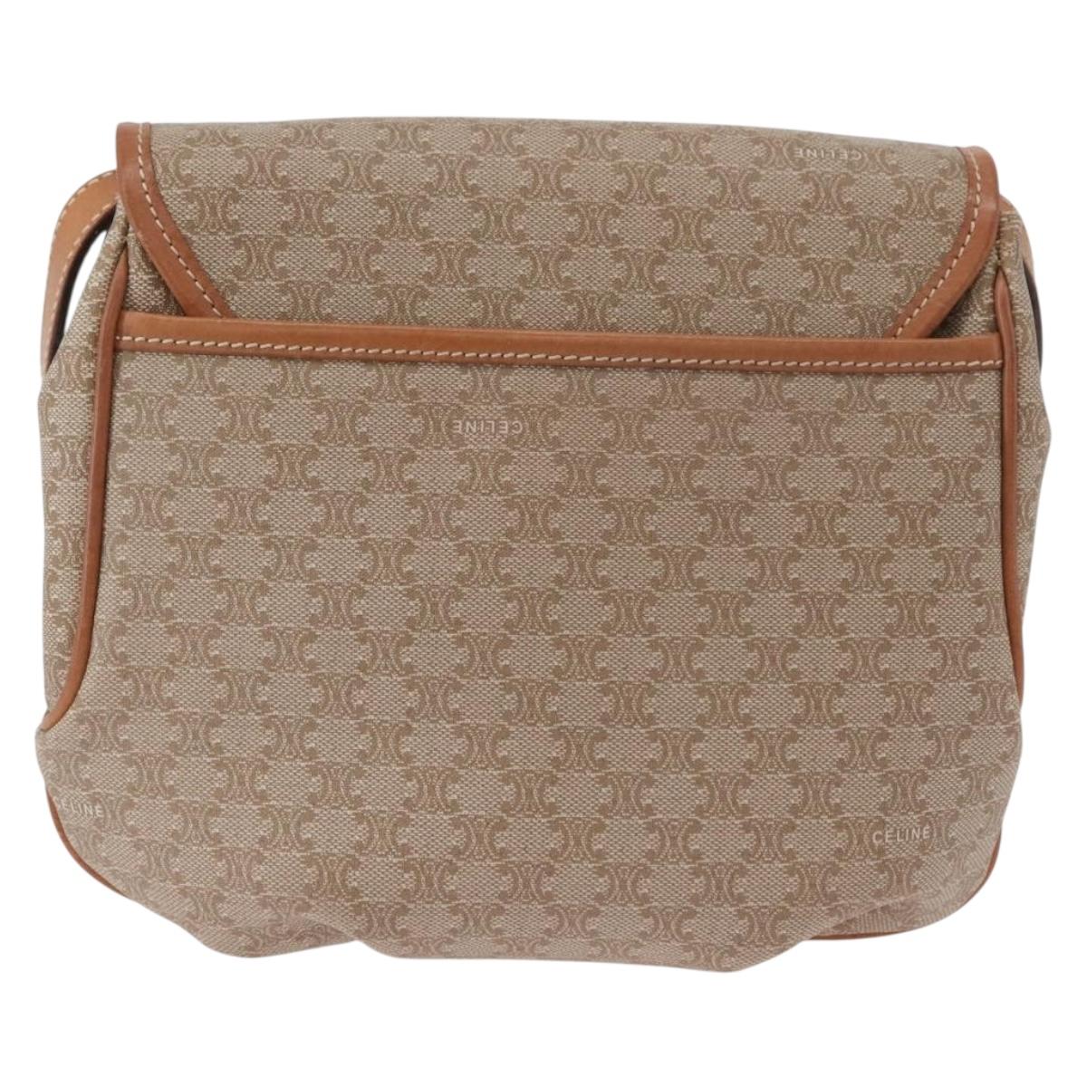 CELINE Macadam Monogram Canvas Shoulder Bag Beige Gold