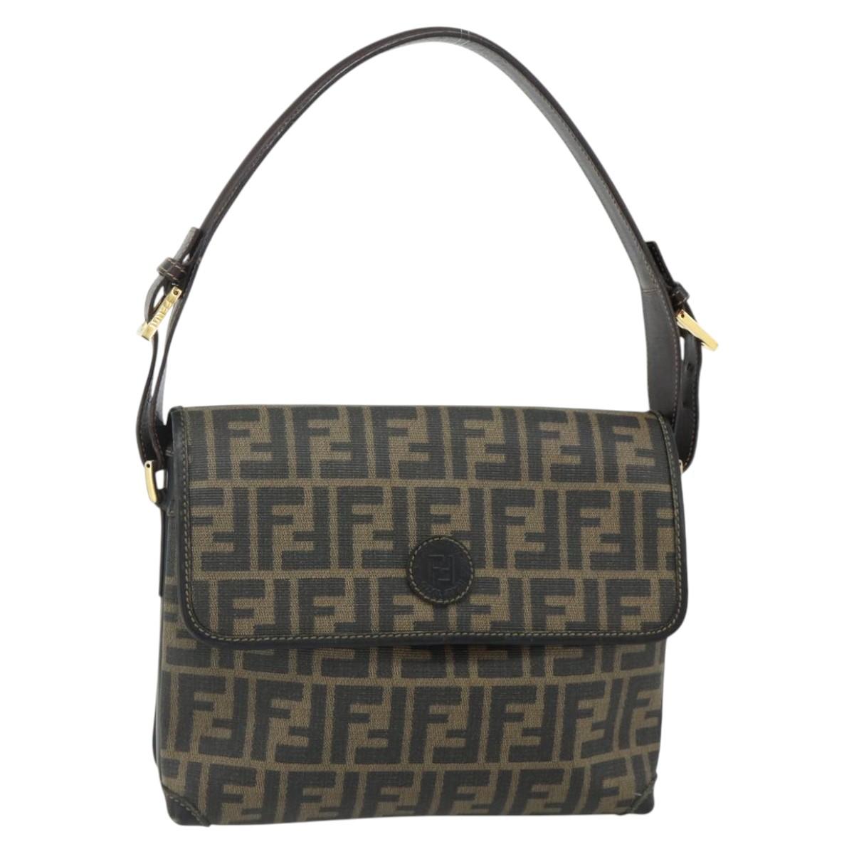 FENDI Zucca Canvas Shoulder Bag Black Brown