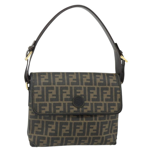FENDI Zucca Canvas Shoulder Bag Black Brown