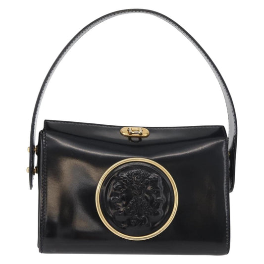 FENDI Hand Bag Leather Black Gold