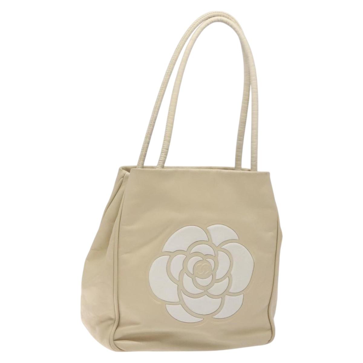 CHANEL Camelia Two Way Shoulder Bag Leather Ivory CC