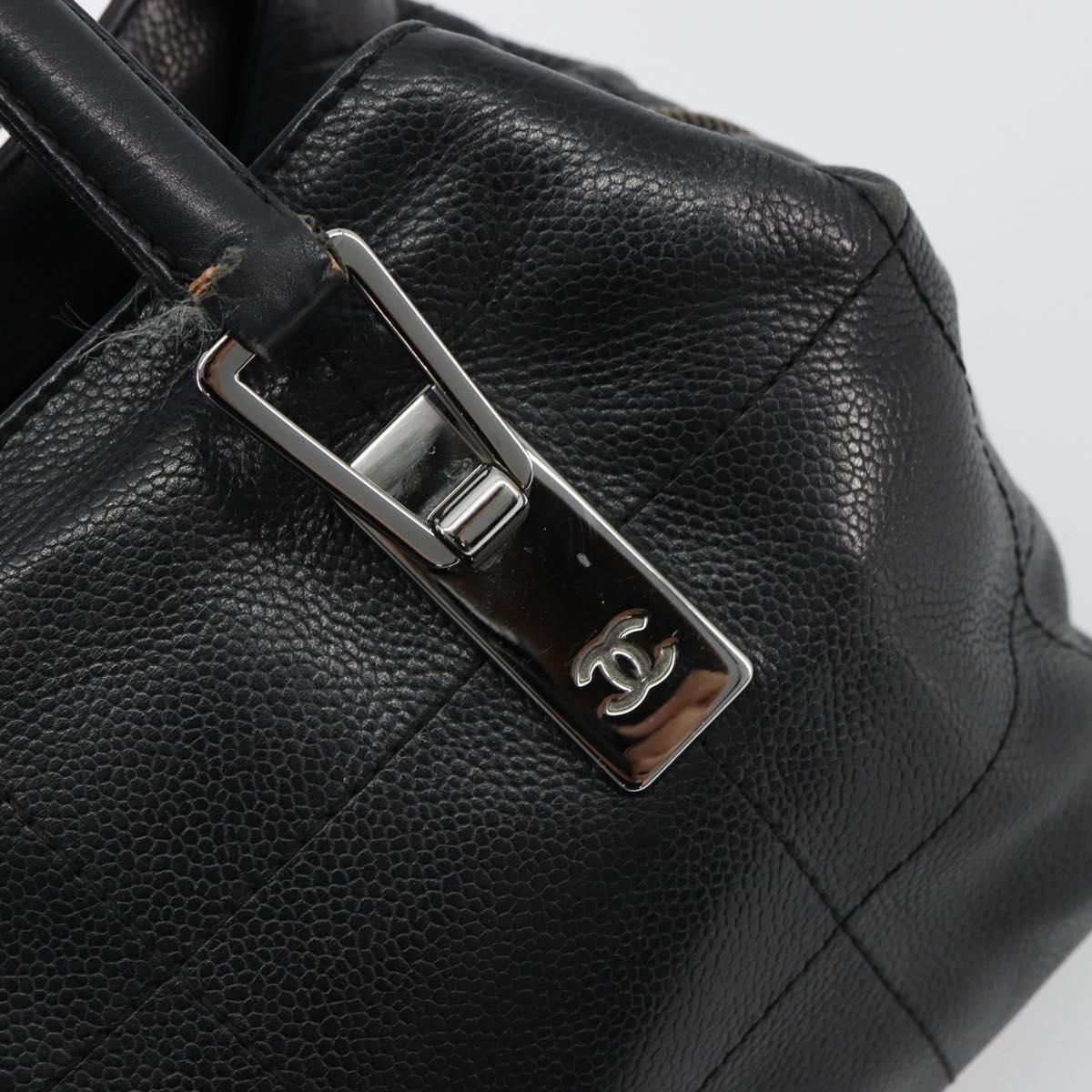CHANEL Handbag Caviar Skin Black Silver CC