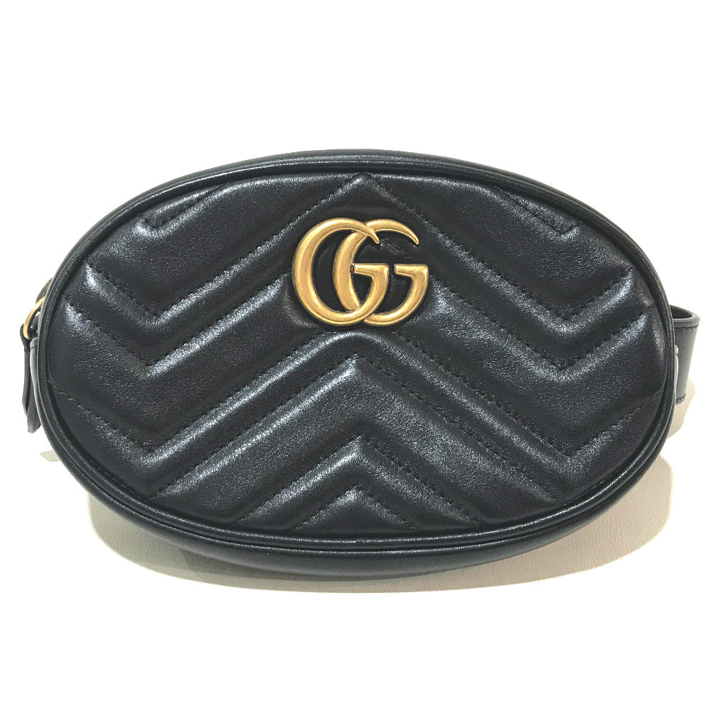 GUCCI Waist bag 476434 leather black GG Marmont Quilted Sling bag Women 95/38 Used Authentic